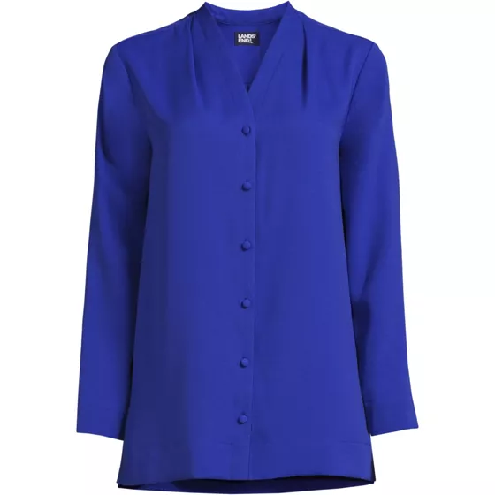 Women's Long Sleeve V-neck Crepe Tunic - primary
