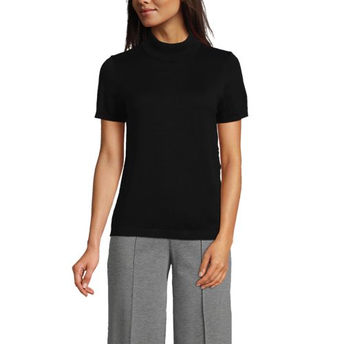 Women's Cotton Modal Half Sleeve Mock Neck Pullover Sweater, Front