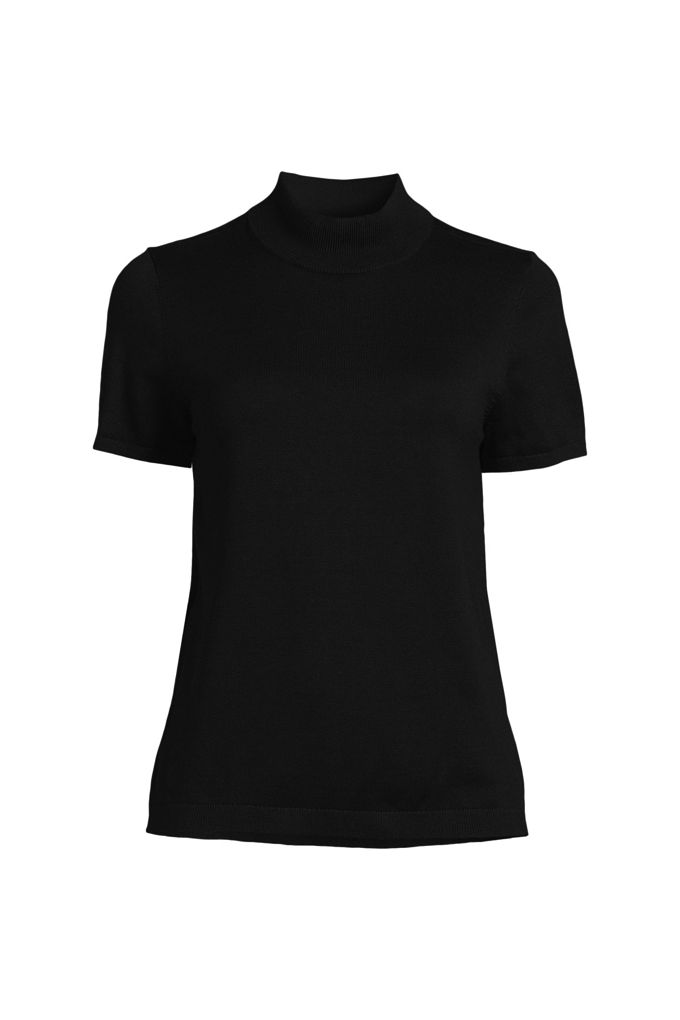 Lands' End Women's Plus Size Cotton Modal Half Sleeve Mock Neck Pullover Sweater In Black