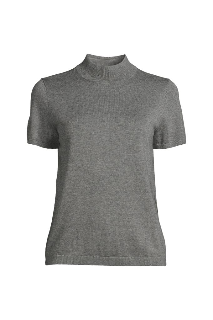 Lands' End Women's Plus Size Cotton Modal Half Sleeve Mock Neck Pullover Sweater In Gray