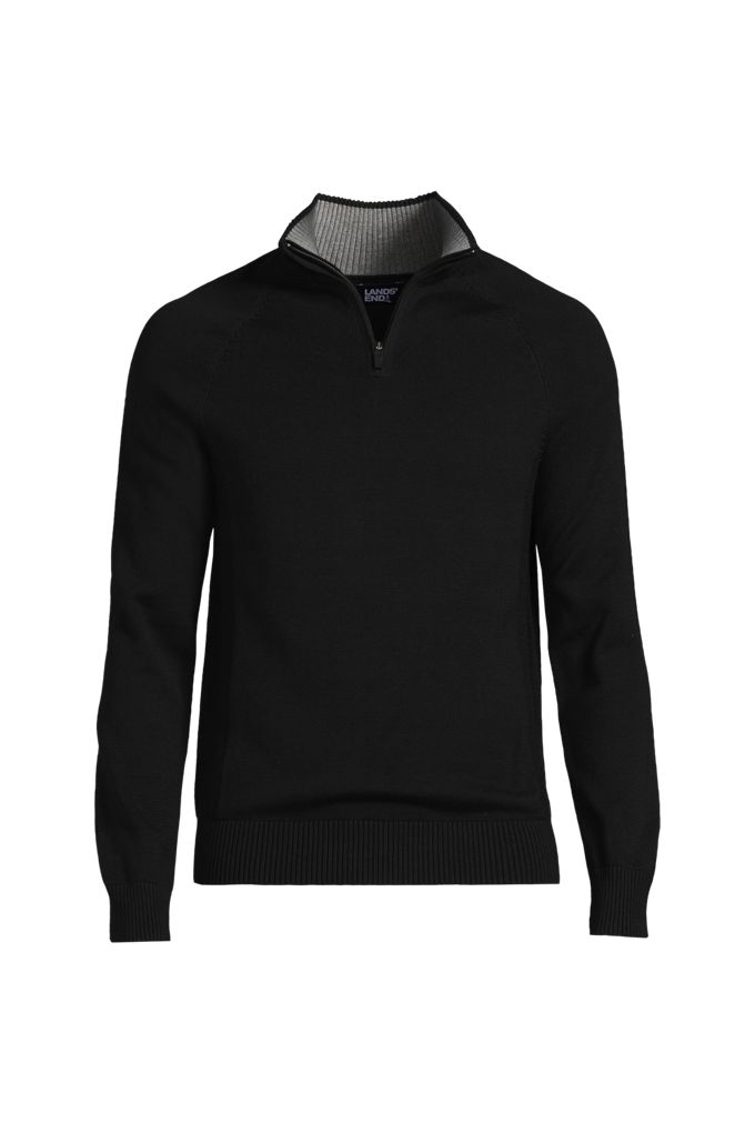 Lands' End School Uniform Unisex Cotton Modal Quarter Zip Sweater In Black