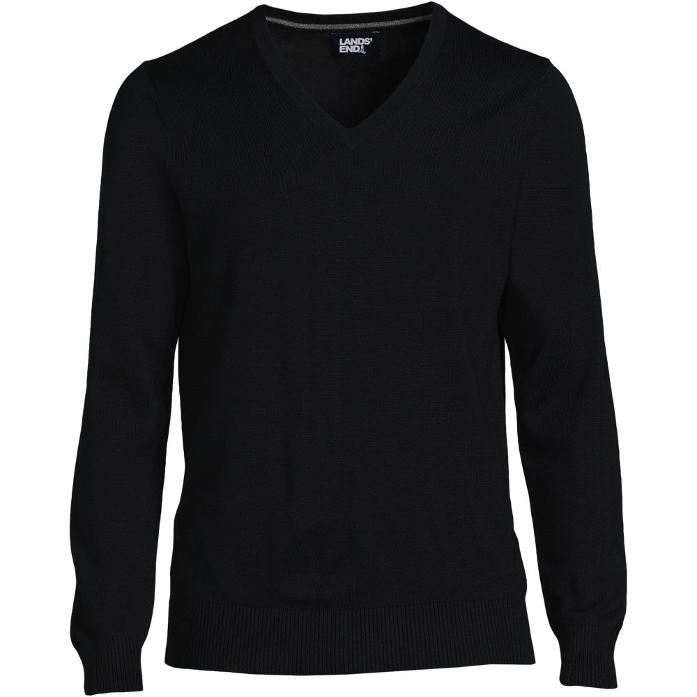 Unisex Cotton Modal V-neck Pullover Sweater - Black - XL