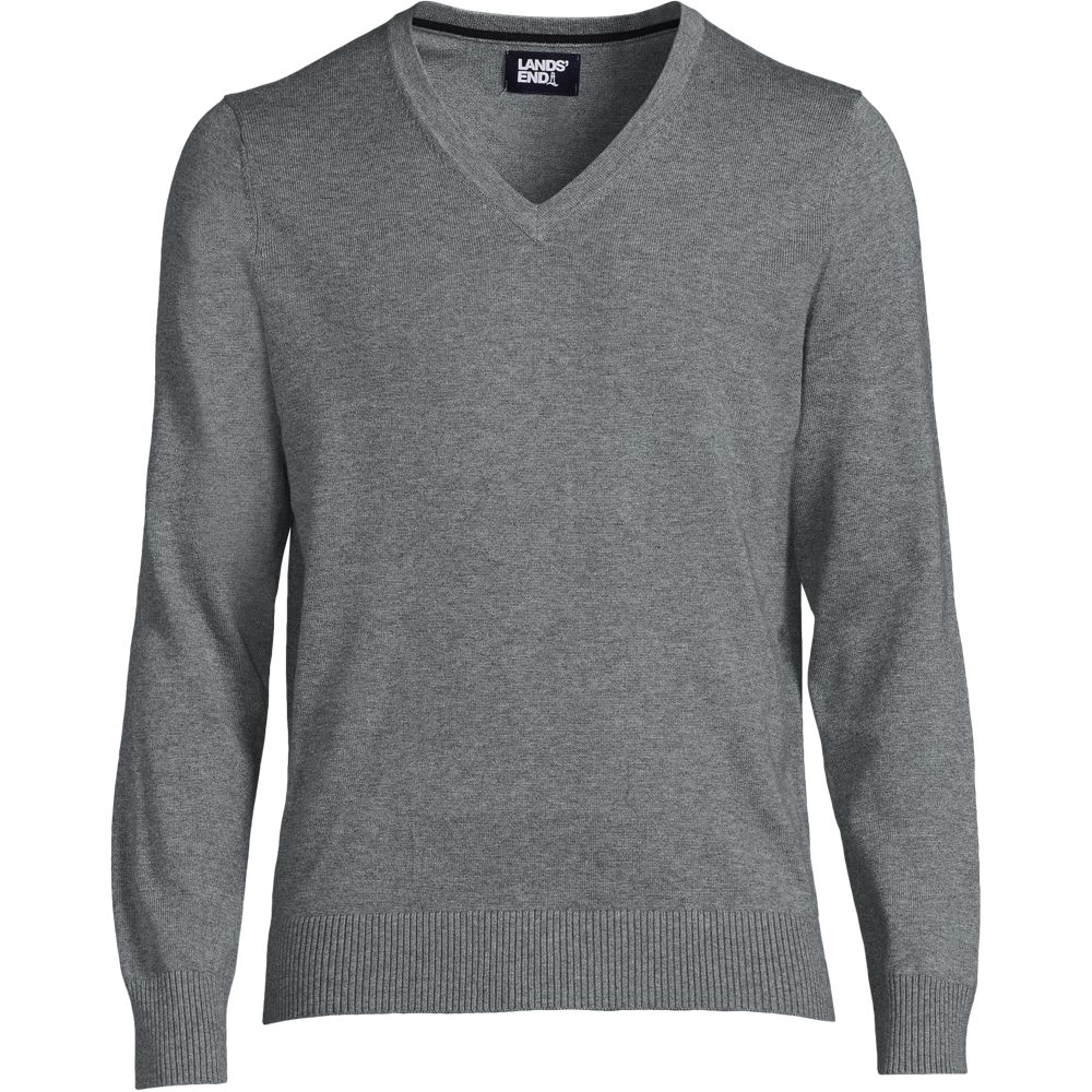 Unisex Cotton Modal V-neck Pullover Sweater - Pewter Heather - L