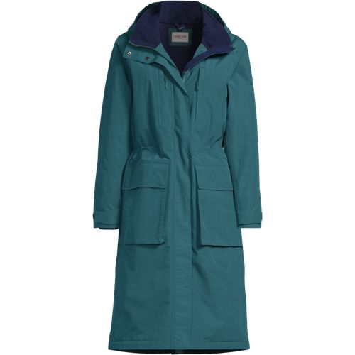 Squall Waterproof Stadium Long Coat, Women, size: 2X, plus, Green, Nylon, by Lands' End