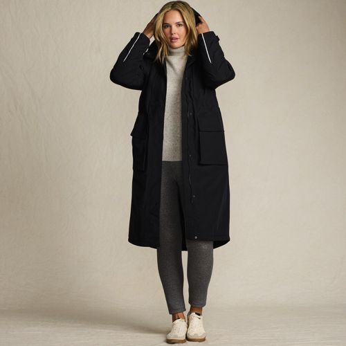 Squall Waterproof Stadium Long Coat, Women, size: 1X, plus, Black, Nylon, by Lands' End