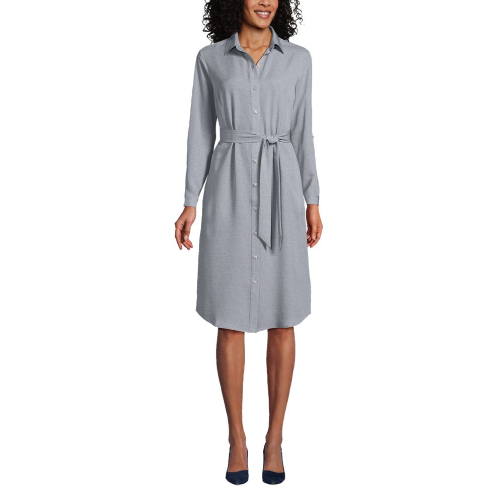 Women's Long Sleeve Twill Below The Knee Belted Print Shirt