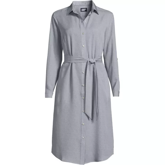 Women's Long Sleeve Twill Below The Knee Belted Print Shirt Dress - primary
