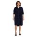 Women's Plus Size Long Sleeve Twill Below Knee Belted Shirt Dress, alternative image