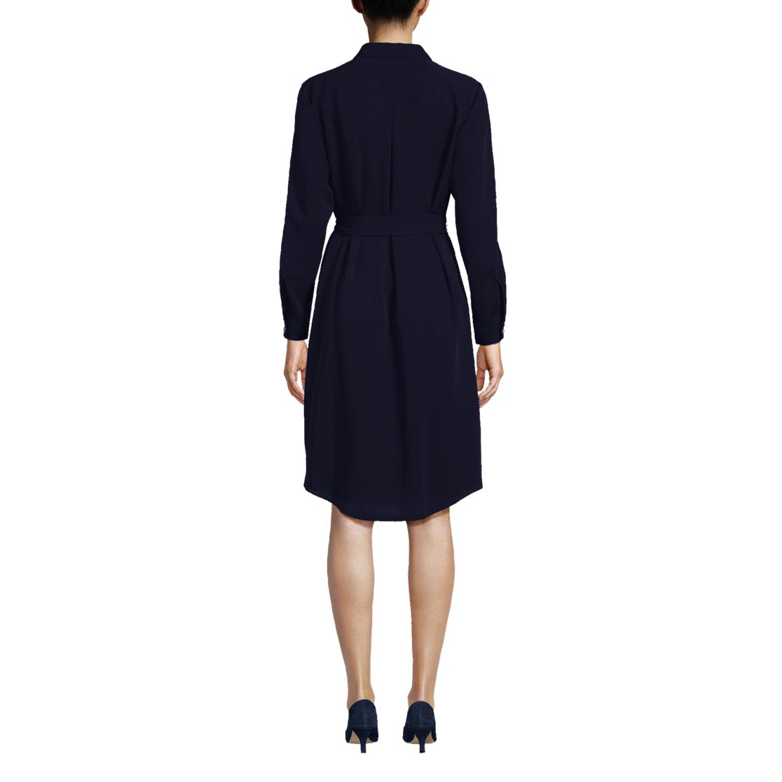 Women's Long Sleeve Twill Below Knee Belted Shirt Dress