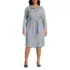 Women's Plus Size Long Sleeve Twill Below The Knee Belted Print Shirt Dress, Front