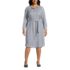 Women's Plus Size Long Sleeve Twill Below The Knee Belted Print Shirt Dress, Front