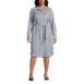 Women's Plus Size Long Sleeve Twill Below The Knee Belted Print Shirt Dress, Front