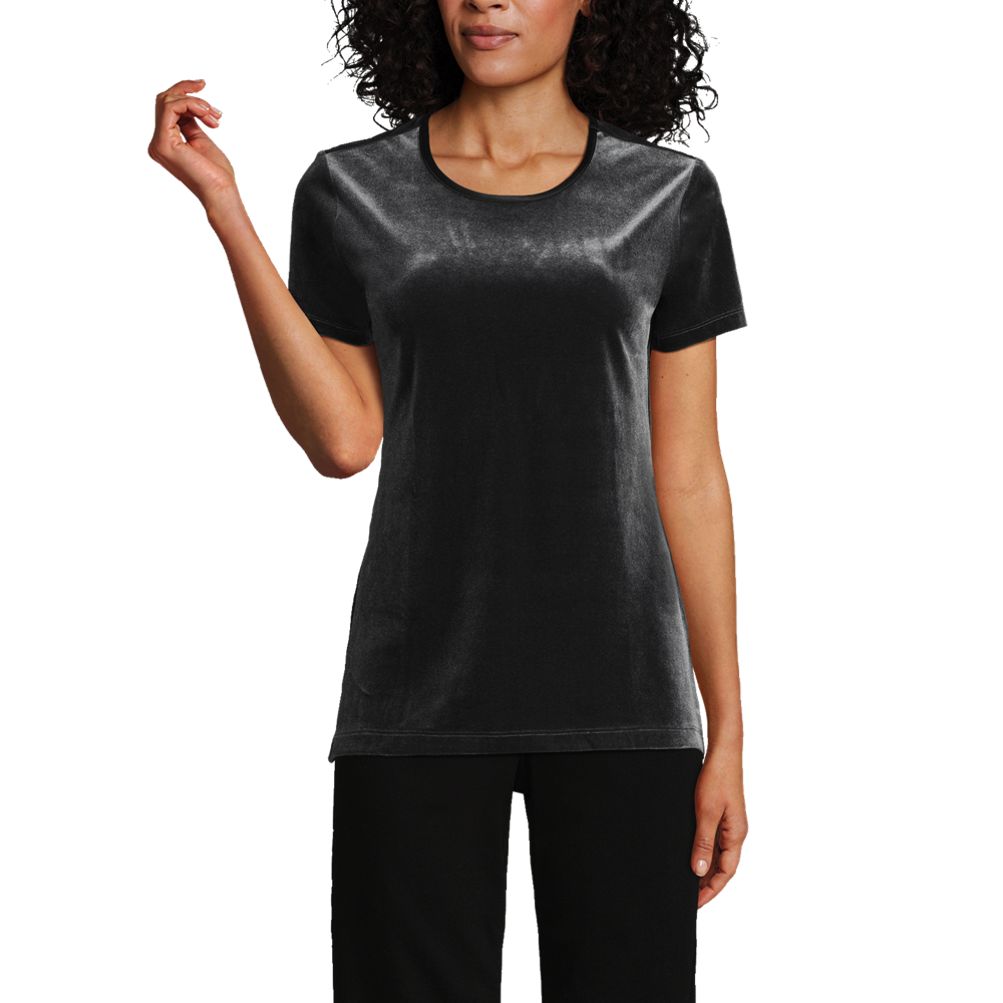 【THE MOZZ】Roa Velvet Short Sleeve T-shirt Women's Short Sleeve Velvet Crew Neck Top | Lands' End