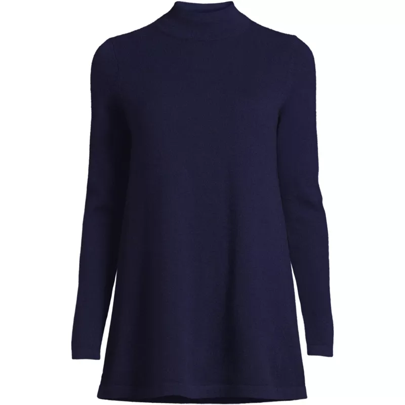 Women's Cashmere Mock Neck Swing Tunic Sweater, Front