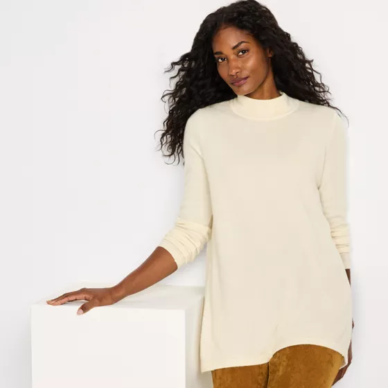 Women's Cashmere Mock Neck Swing Tunic Sweater - primary