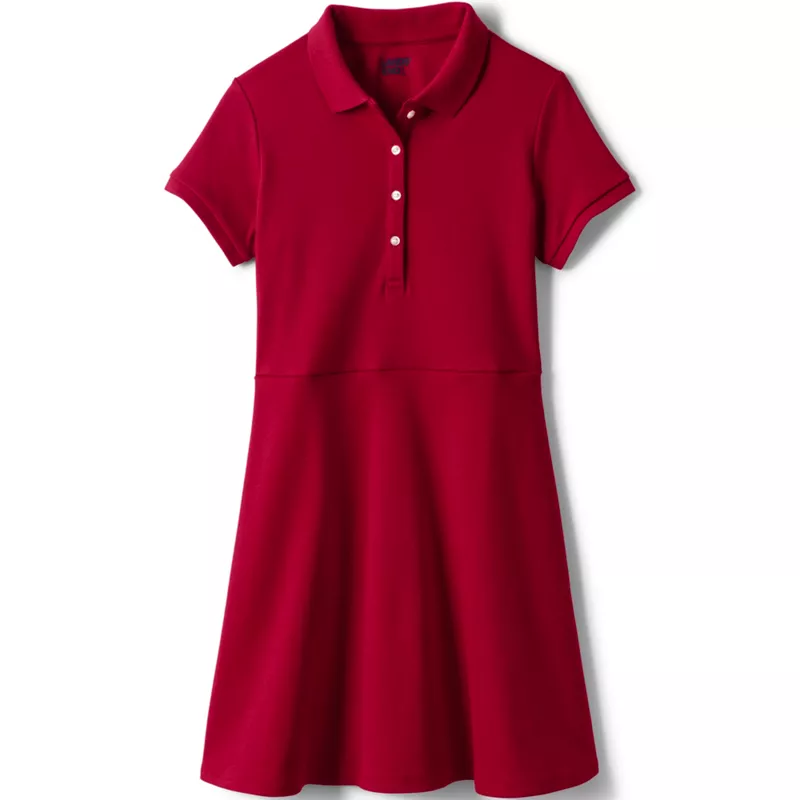 School Uniform Girls Short Sleeve Interlock Polo Dress, Front
