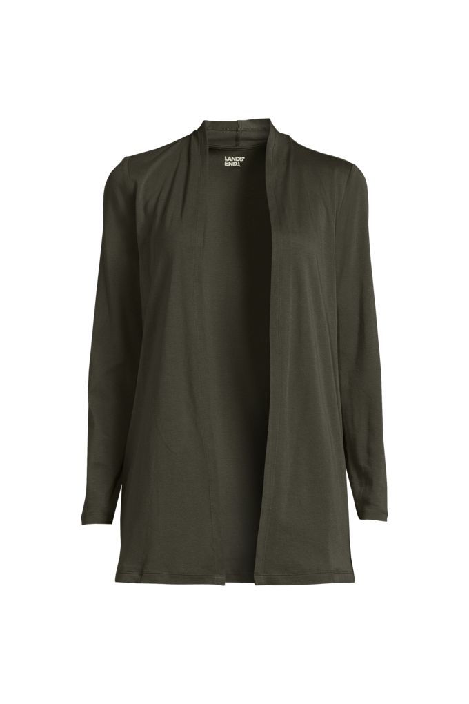 Lands' End Women's Long Sleeve Supima Micro Modal Open Cardigan Tunic In Black