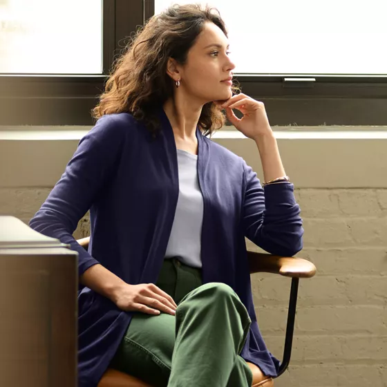 Women's Long Sleeve Supima Micro Modal Open Cardigan Tunic - primary