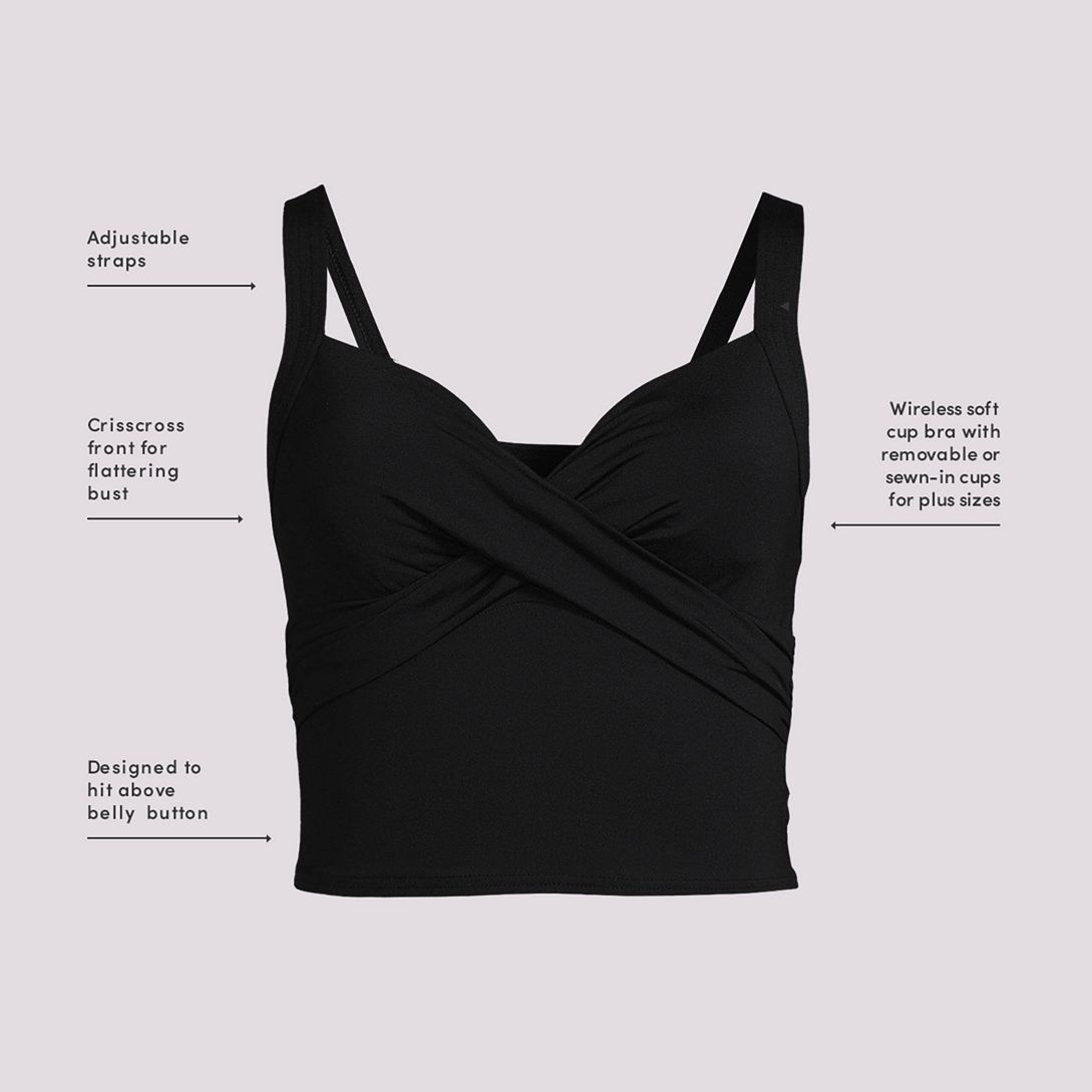 Women's Chlorine Resistant V-Neck Wrap Wireless Midkini Tankini Swimsuit Top