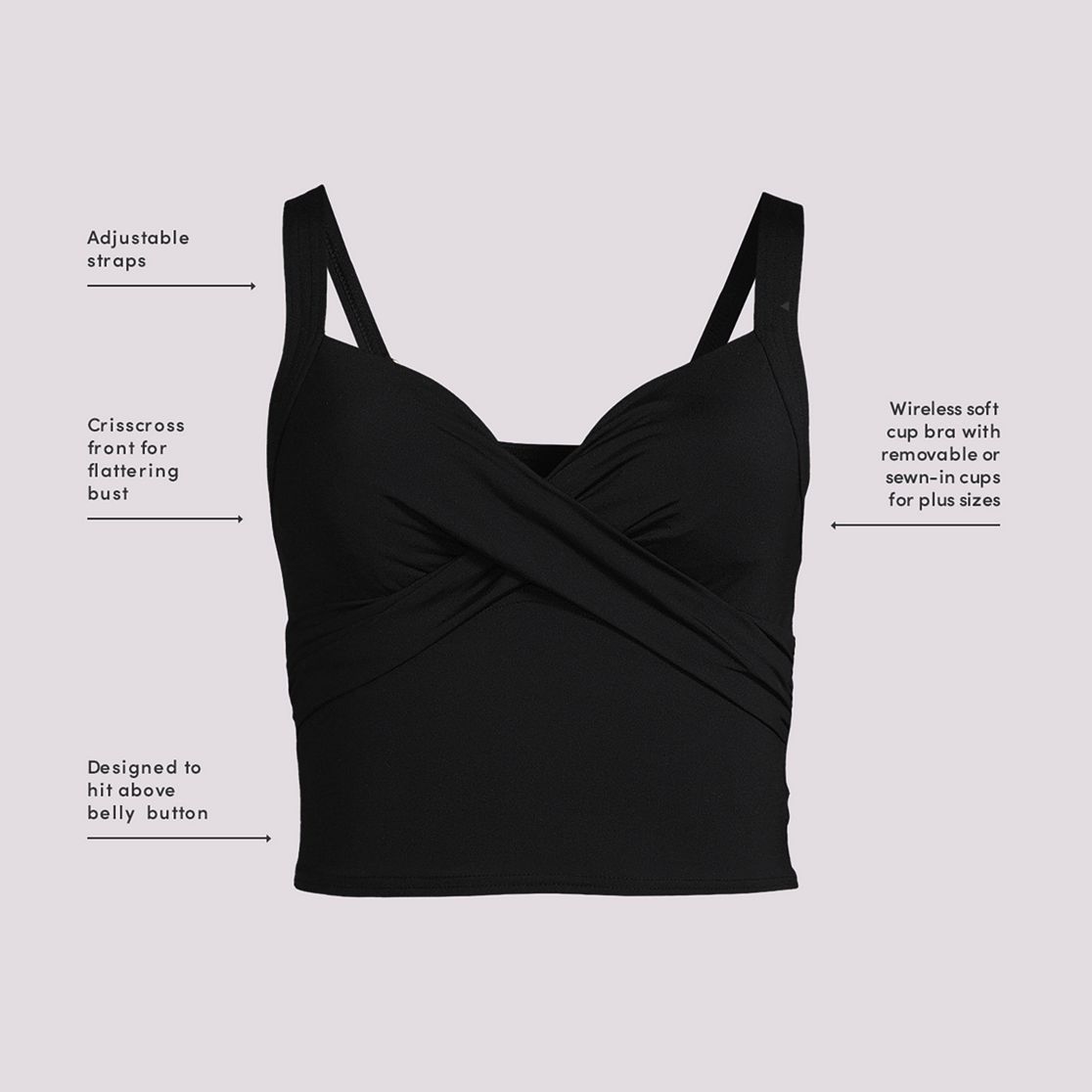 Women's Chlorine Resistant V-Neck Wrap Wireless Midkini Tankini Swimsuit Top