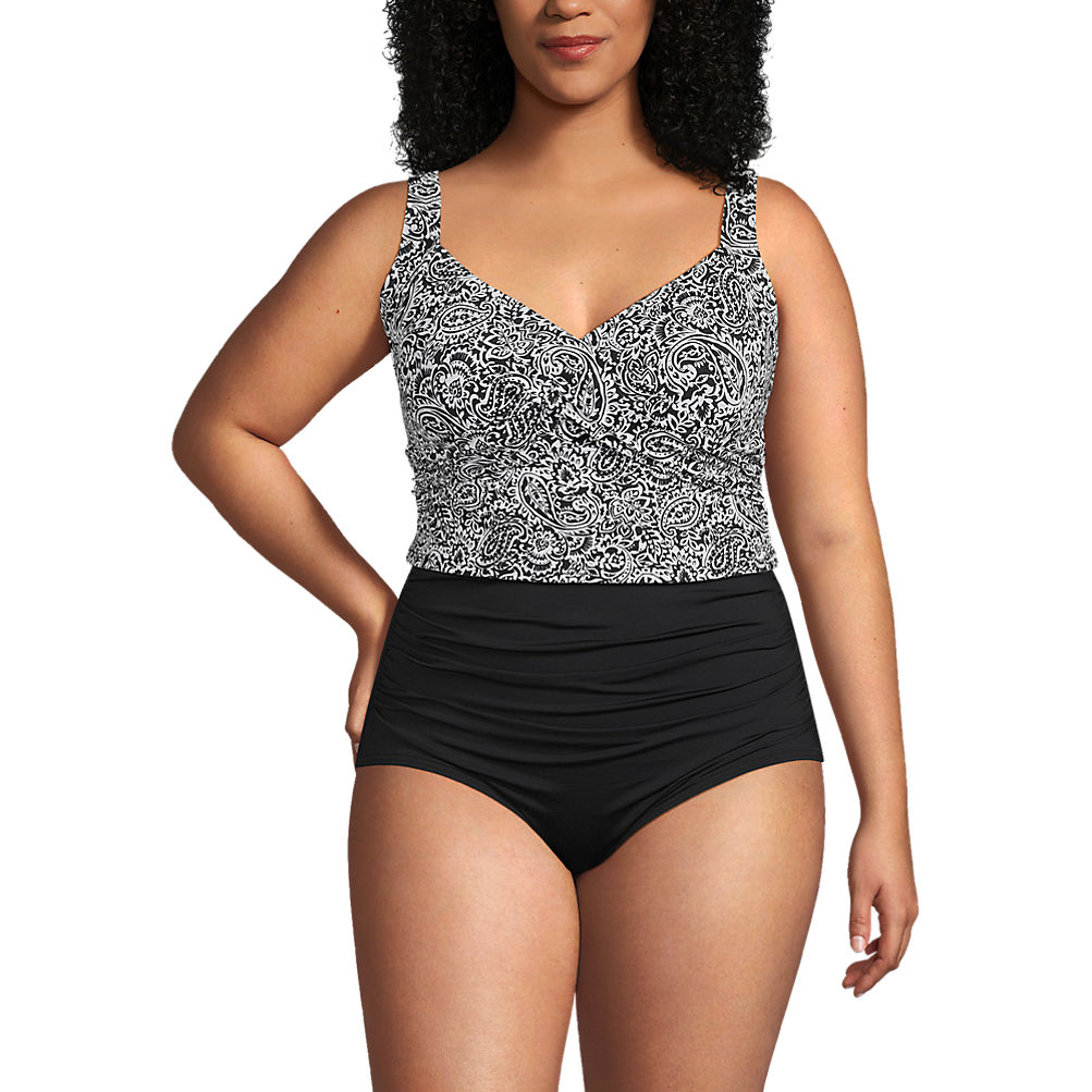 Swimsuits For All Women's Plus Size Mesh Wrap Bandeau Tankini Top 22  Mediterranean 