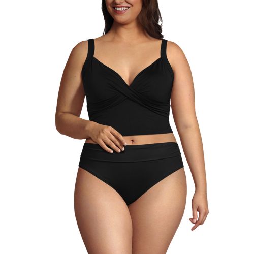  Lands' End Kurzes Tankinitop Mit V-ausschnitt, Damen, Größe:54 Plus, Schwarz, Elasthan/nylon-mischung, By Lands' End 