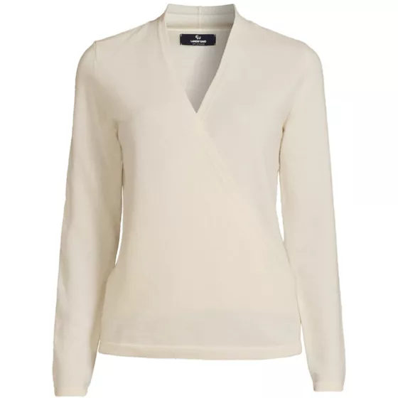 Women's Petite Cashmere Long Sleeve Wrap Sweater - primary