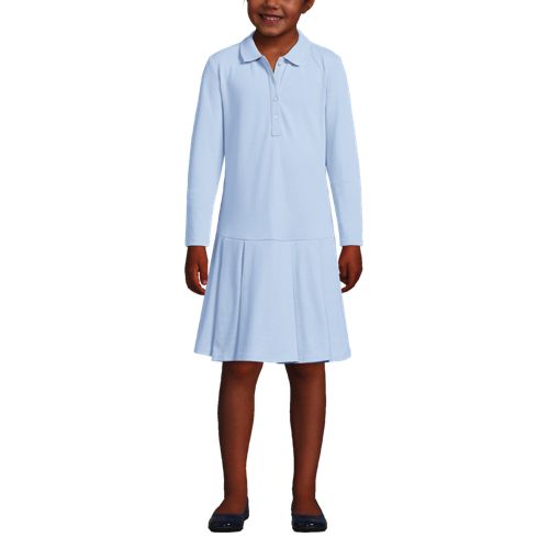 School Uniform Girls Long Sleeve Mesh Pleated Polo Dress, Front