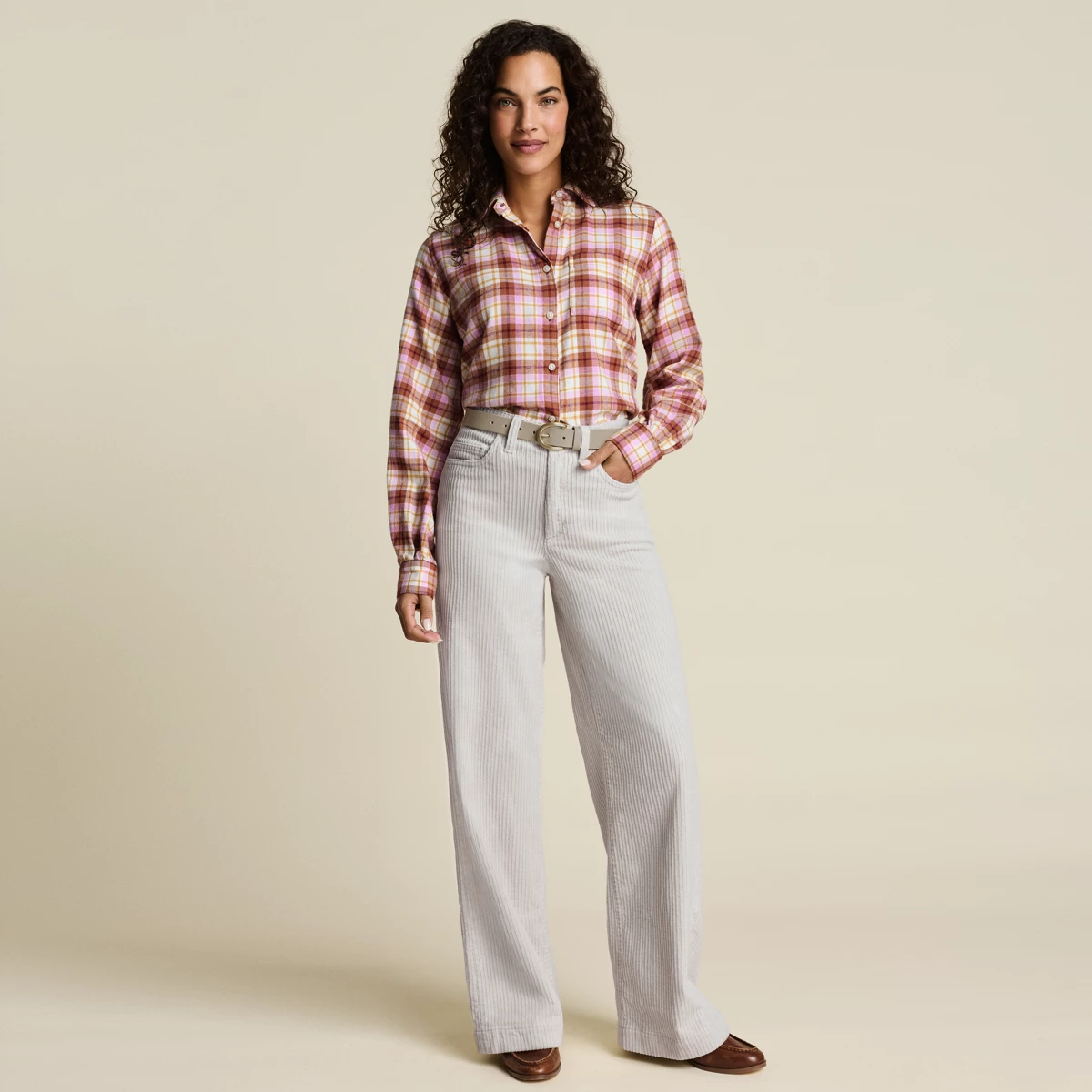 Women's Tall High Rise Wide Leg Corduroy Pants — Ivory Latte by Lands' End
