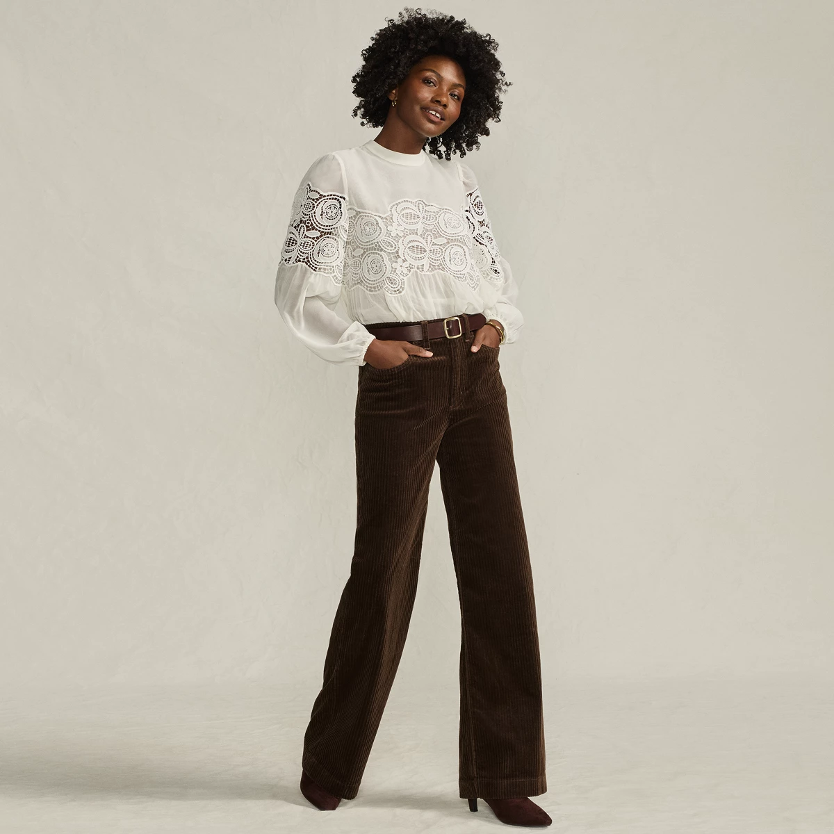 Women's Tall High Rise Wide Leg Corduroy Pants — Rich Coffee by Lands' End