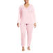 Women's Plus Size Cooling 2 Piece Pajama Set - Long Sleeve Crossover Top and Pants, Front