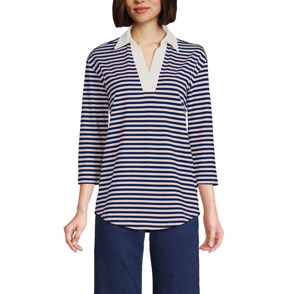 Women's 3/4 Sleeve Super T Collared Popover Tunic | Lands' End