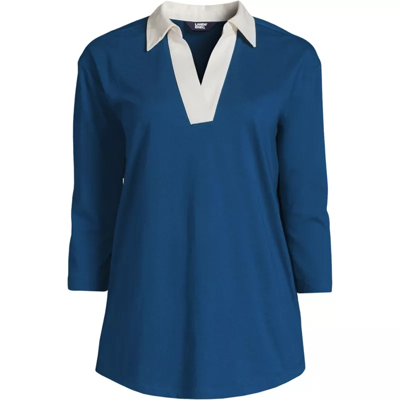 Women's 3/4 Sleeve Super T Collared Popover Tunic, Front