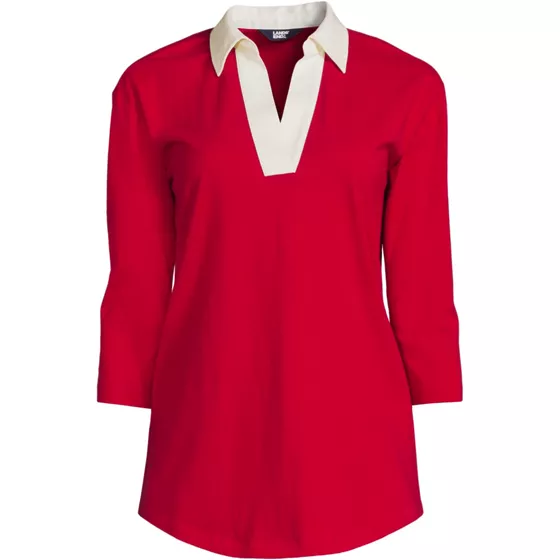 Women's 3/4 Sleeve Super T Collared Popover Tunic - primary