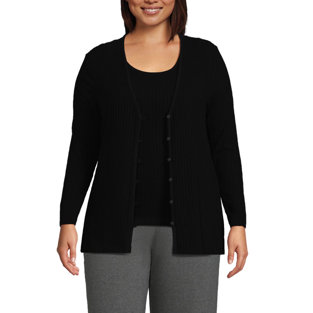 Women's Plus Size Wide Rib Cardigan and Tank Set | Lands' End