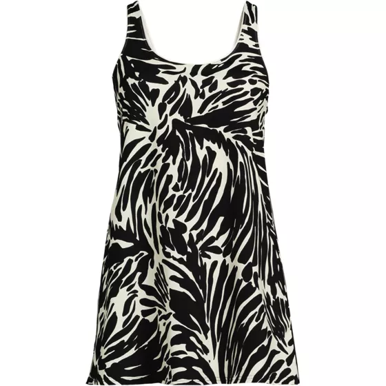 Women's Long Torso Scoop Neck Mini Swim Dress Swimsuit - primary