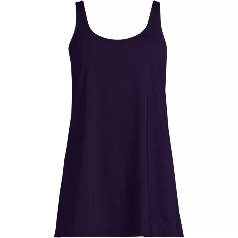 Women's Plus Size Scoop Neck Mini Swim Dress Swimsuit, Front