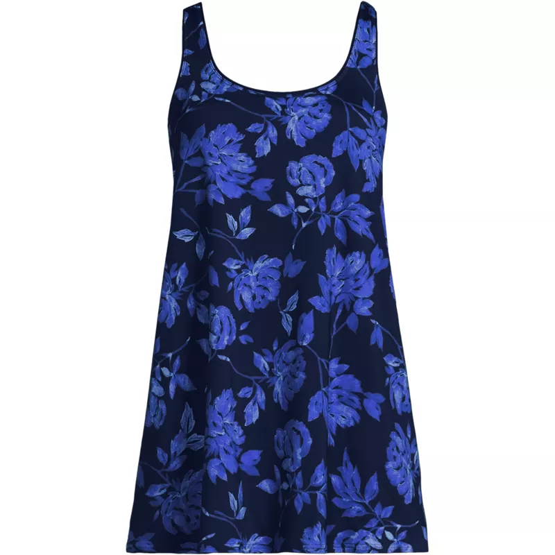 Women's Scoop Neck Mini Swim Dress Swimsuit, Front