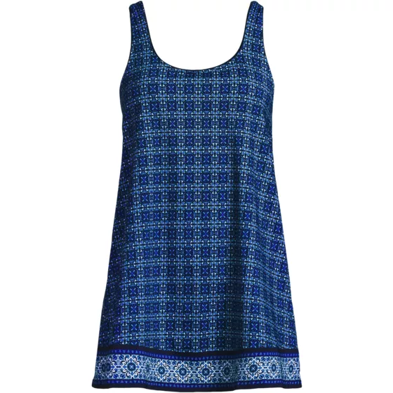 Women's Long Torso Scoop Neck Mini Swim Dress Swimsuit - primary