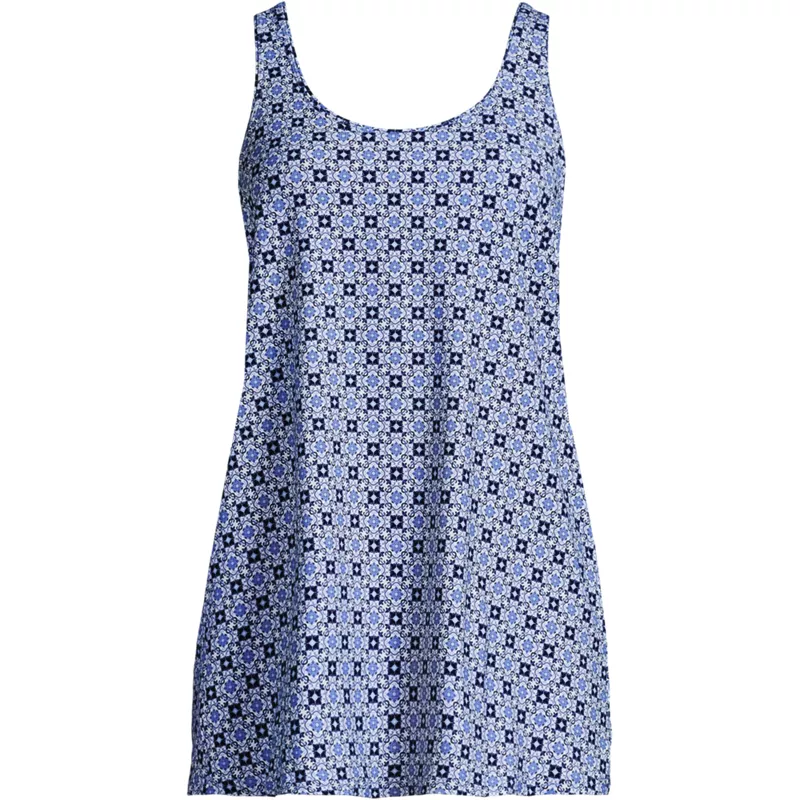 Women's Scoop Neck Mini Swim Dress Swimsuit, Front