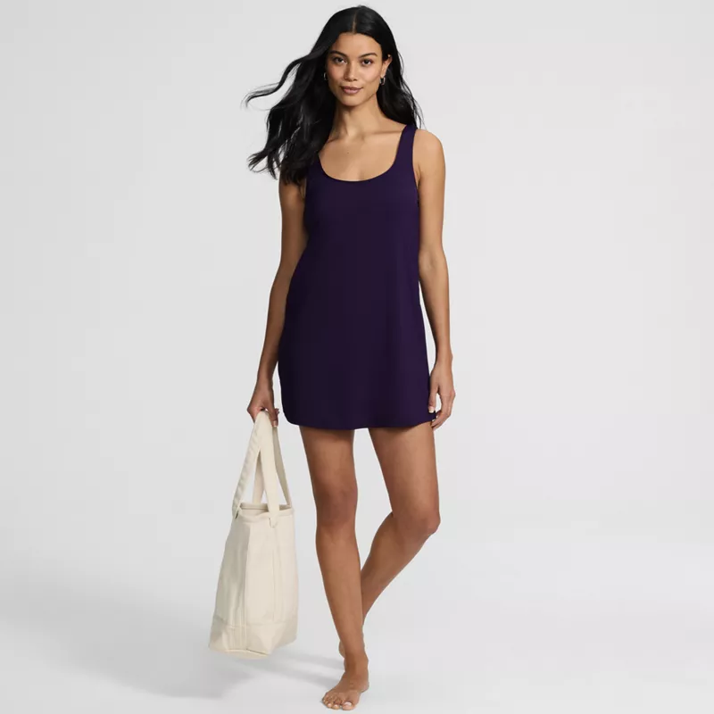 Women's Scoop Neck Mini Swim Dress Swimsuit, alternative image