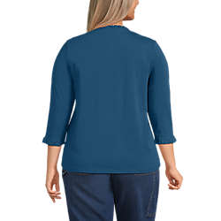 Women's Plus Size 3/4 Sleeve Light Weight Jersey Ruffle Neck Pintuck Top, Back