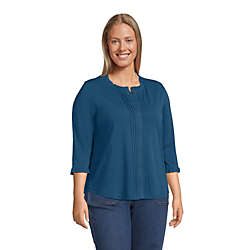 Women's Plus Size 3/4 Sleeve Light Weight Jersey Ruffle Neck Pintuck Top, alternative image