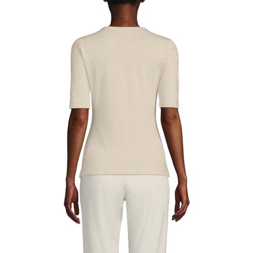 Women's Lightweight Jersey Skimming Elbow Sleeve Crew Neck T-shirt, Back