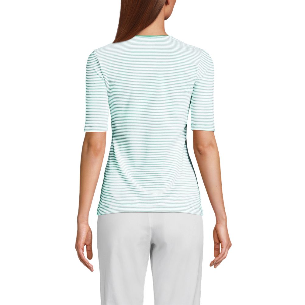 売れ筋商品|||ランズエンド Tシャツ トップス レディース Women's Lightweight Jersey Skimming Elbow Sleeve Crew Neck T-shirt Sunset coral pink tiny stripe Lands' End Women's Lightweight Jersey Skimming Elbow Sleeve