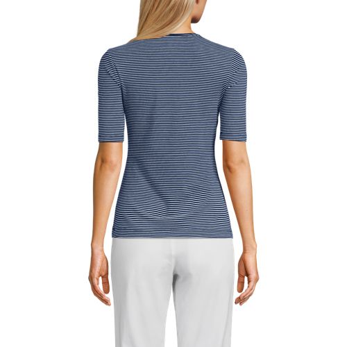 Women's Lightweight Jersey Skimming Elbow Sleeve Crew Neck T-shirt, Back