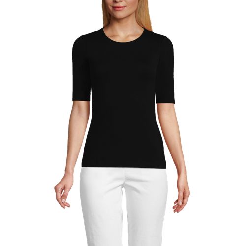 Women's Lightweight Jersey Skimming Elbow Sleeve Crew Neck T-shirt, Front