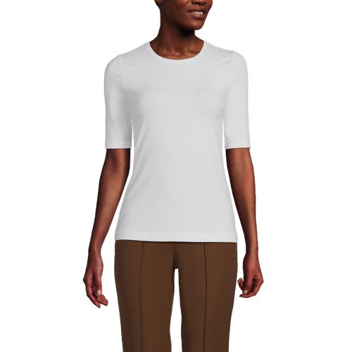Women's Lightweight Jersey Skimming Elbow Sleeve Crew Neck T-shirt, Front