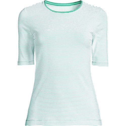 売れ筋商品|||ランズエンド Tシャツ トップス レディース Women's Lightweight Jersey Skimming Elbow Sleeve Crew Neck T-shirt Sunset coral pink tiny stripe Women's Lightweight Jersey Skimming Elbow Sleeve Crew Neck T