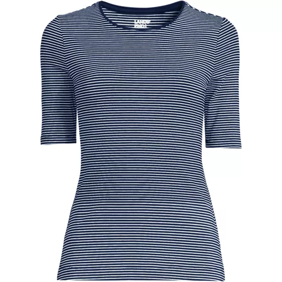 Women's Lightweight Jersey Skimming Elbow Sleeve Crew Neck T-shirt - primary